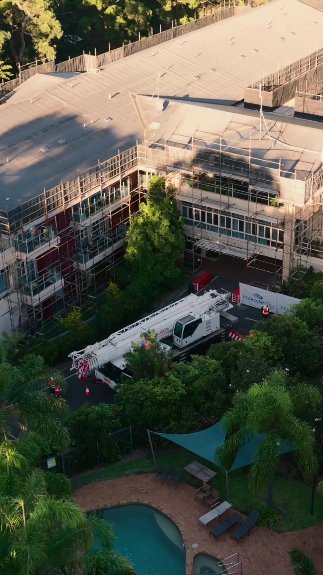 Aerial crane footage from a Timeless construction project